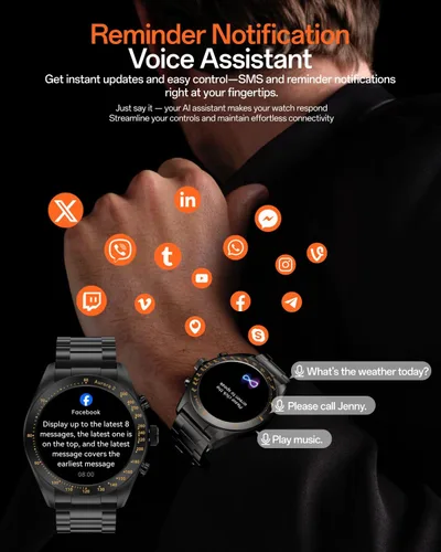 Miniatura 5 de Aurora 2 - Reloj inteligente para hombre, responder/hacer llamadas, pantalla AMOLED HD de 1.32 pulgadas, reloj inteligente de 350 mAh, monitor