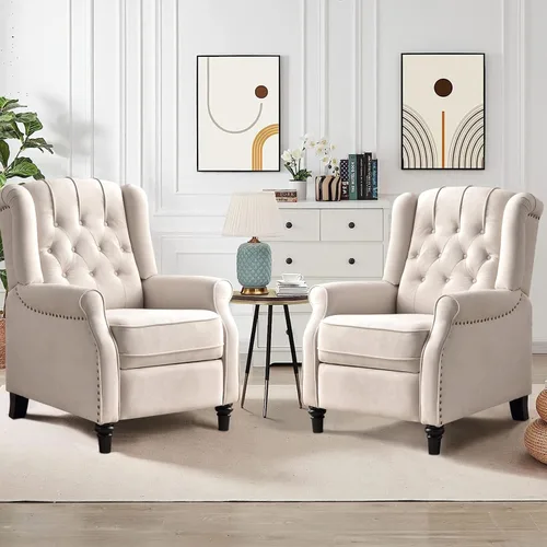 Miniatura 8 de CANMOV Silla Reclinable de Empuje hacia Atrás, Silla Decorativa, Sillón Reclinable de Mediados de Siglo con Respaldo Alto, Silla Reclinable de Tela