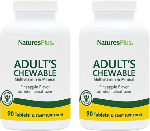 Miniatura 7 de NaturesPlus Adulto masticable, sabor a piña, 90 tabletas, multivitamínico y mineral, vegano, sin gluten, 90 porciones