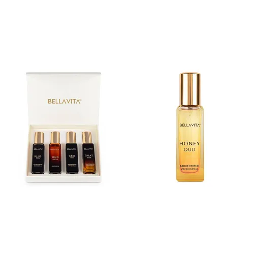 BellaVita Luxury Booster Perfume Set de regalo para hombres | 5 Minis de lujo | Larga duración | Oud, CEO Man, Klub Man, G.O.A.T., Honey Oud | EDP