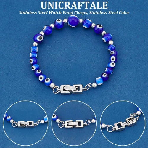 Miniatura 5 de UNICRAFTALE Alrededor de 60 cierres plegables de acero inoxidable de 0.394 pulgadas, cierre de cierre a presión, extensor de joyería de metal