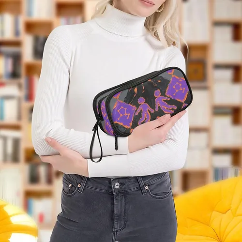 Miniatura 7 de Bolsas de lápices de nylon para niñas Géminis púrpura naranja negro gran capacidad estuche de lápices escuela papelería para mujer primaria estuche