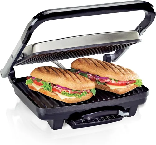 Miniatura 9 de Hamilton Beach Panini Press Sandwichera y Parrilla Eléctrica para Interiores con Tapa con Seguro, se Abre Completamente para Adaptarse a Cualquier
