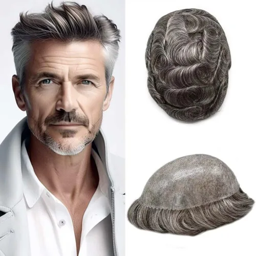 Miniatura 87 de Peluca completa de poliuretano para hombre, sistemas de reemplazo de cabello humano, piel fina y duradera, para hombre, prótesis de cabello