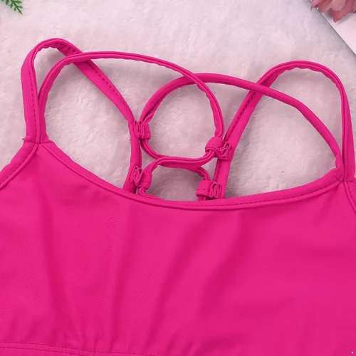 Miniatura 5 de RUNQHUI Brasier deportivo de entrenamiento sólido para niñas, sin mangas, elástico, para ballet, baile, entrenamiento, gimnasia, ropa deportiva