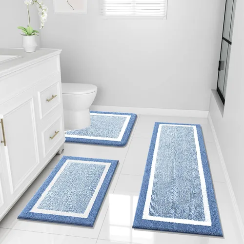 Miniatura 14 de OLANLY Juego de alfombras de baño de 3 piezas, alfombras de baño de microfibra suave y absorbente y alfombra de inodoro de contorno en forma de U