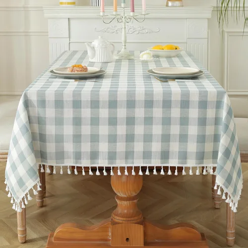 Miniatura 8 de Laolitou - Mantel a cuadros cuadrado lavable, resistente, de lino de algodón, a cuadros de búfalo, con borla, mantel de gingham para primavera