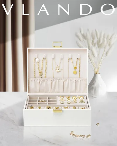Miniatura 2 de Vlando Regalos de graduación, caja de joyería de 2 capas, regalos para profesores, organizador de joyas grande para mujeres, bandeja de joyería