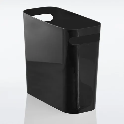 Miniatura 6 de mDesign - Pequeña papelera rectangular de plástico para basura, recipiente para basura con asas para baño, cocina, oficina en casa, dormitorio, Negro