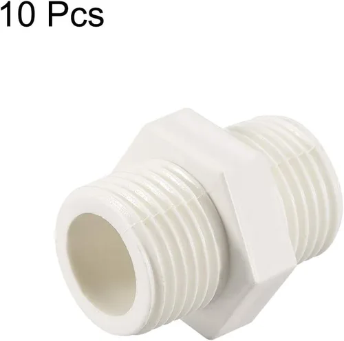 Miniatura 3 de uxcell Tubería de PVC accesorio hexagonal pezón G1/2 X G1/2 conector adaptador de rosca macho 10 unids