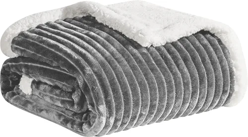 Miniatura 3 de Elegant Comfort Manta reversible de pana sherpa, peso medio y súper afelpada, manta de franela suave, mullida y afelpada, microgamuza, patrón de Gris