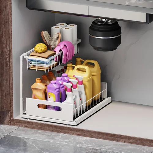 Miniatura 7 de Ceetug - Organizadores y almacenamiento para debajo del fregadero de 2 niveles, organizador de gabinete de cocina de metal resistente