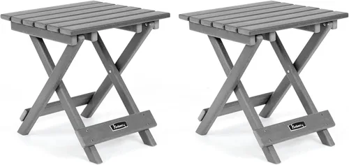 Miniatura 10 de FUNBERRY Mesa auxiliar Adirondack para exteriores, mesas auxiliares de patio de 2 niveles, HDPE para todo tipo de clima para exteriores