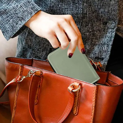 Miniatura 4 de Small RFID Credit Card Holder Wallet with Zipper, Leather Wallet Case for Women Light Green Background