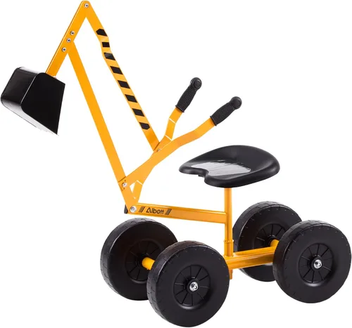 Miniatura 10 de Albott Excavadora de arena manejable con grúa de juguete que funciona con ruedas de 8 pulgadas y asiento giratorio de 360° (naranja)