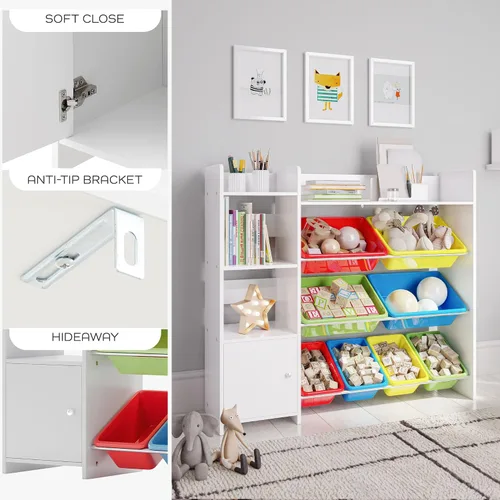 Miniatura 6 de Organizador de almacenamiento de juguetes con estantería, estantería de organización de sala de juegos para niños con contenedores de almacenamiento