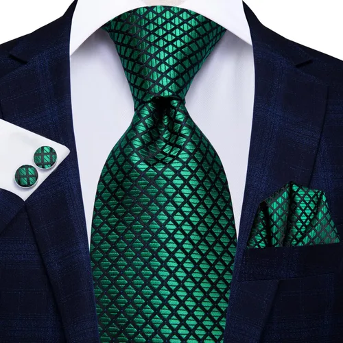 Miniatura 99 de Hi-Tie Corbata clásica de cachemira para hombre con pañuelo y gemelos a cuadros