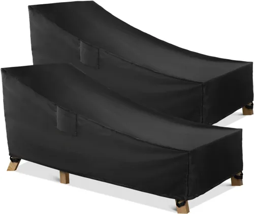WLEAFJ Funda impermeable para tumbona de patio, fundas resistentes para sillas de salón al aire libre, fundas negras duraderas para muebles de