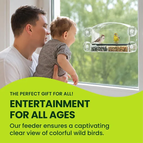Miniatura 4 de Nature Gear Comedero de pájaros acrílico transparente con ventosas fuertes, bandeja deslizante extraíble para semillas, resistente a la intemperie