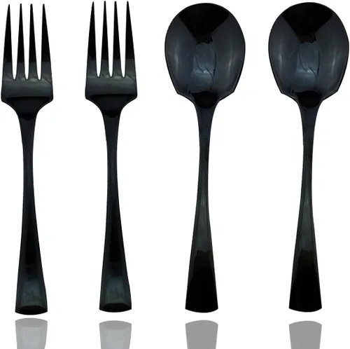 Miniatura 12 de JASHII 18/10 acero inoxidable 4 piezas espejo pulido negro pescado tenedor negro servidor conjunto Tenedor de pescado