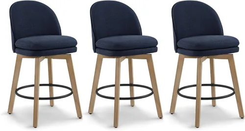 Miniatura 18 de Taburetes de Bar de Altura de Mostrador de 26 pulgadas Tapizados Giratorios con Respaldo y Patas de Madera para Isla de Cocina, Juego de 2, Tela