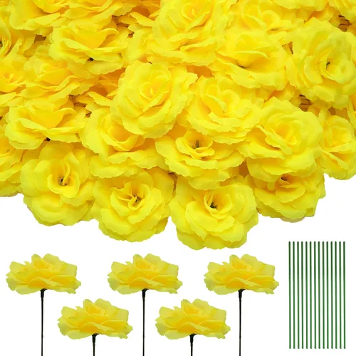 Miniatura 17 de 50 unidades de cabeza de rosa, flores artificiales a granel para manualidades, cabeza de flor de seda de rosa falsa de 3 pulgadas, flores sintéticas