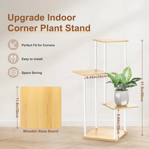 Miniatura 3 de Soporte para plantas de 4 niveles para interiores y exteriores, estante de esquina de metal de madera, múltiples estantes para macetas, estante