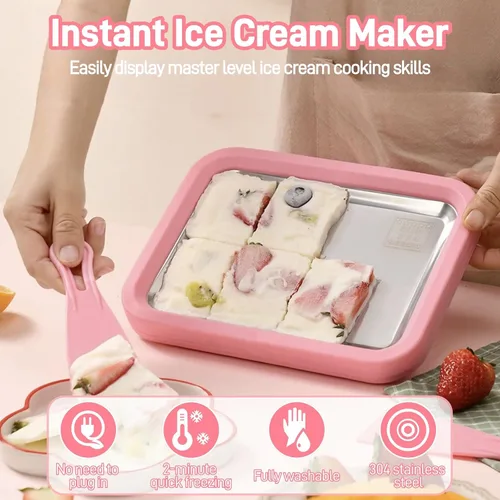 Miniatura 3 de Máquina para hacer helados enrollados, kit para hacer helados enrollados en casa, haz fácilmente tus propios rollos de helado con 2 espátulas
