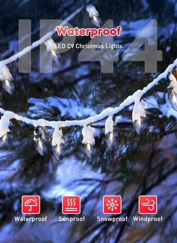 Miniatura 5 de Luces LED vintage C9 de Navidad, cadena de luces C9 de 25 pies con 25 bombillas LED C9 de plástico, luces impermeables conectables al aire libre
