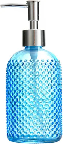 Miniatura 11 de Sizikato Botella dispensadora de jabón de vidrio con superficie con cuentas, 16 oz Rojo