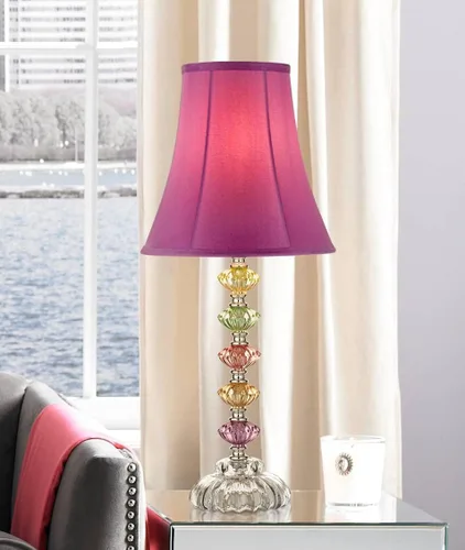 Miniatura 6 de 360 Lighting Juego de 2 lámparas de mesa decorativas de estilo bohemio tradicional chic de 21 pulgadas de alto, cristal apilado multicolor rosa