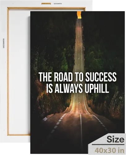 Miniatura 79 de Lienzo decorativo motivacional para pared con texto en inglés "Road To Successful" (Camino al éxito), diseño motivacional para la oficina, con texto