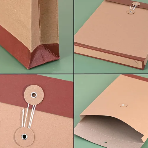 Miniatura 5 de 10 sobres de cuerda de papel kraft A4 con refuerzo, carpetas de archivos, facturas, bolsa organizadora de archivos con cierre de cuerda de botón