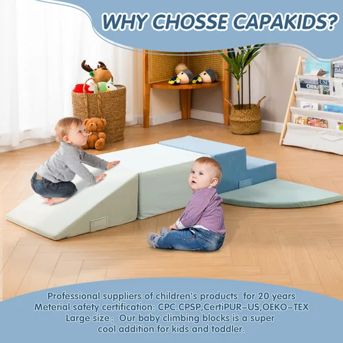 Miniatura 6 de CAPAKIDS Juguetes grandes de escalada para niños pequeños de 4 piezas para interiores, bloques de espuma con velcro, clásico