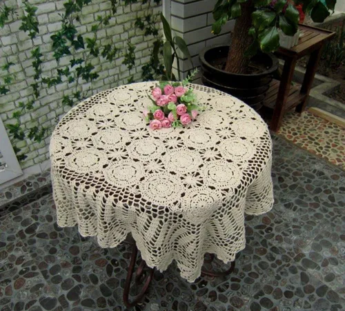 Miniatura 2 de Camino de mesa de encaje de ganchillo hecho a mano de algodón, manteles cuadrados, tapetes, tocador, bufanda, decoración, 19 pulgadas, beige