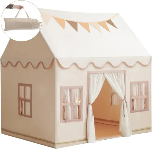 Tienda de campaña grande para niños con luces de estrellas, banderas y bolsas de mano, tienda de campaña para niños en interiores y exteriores,