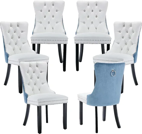 Miniatura 99 de LKTART Juego de 2 sillas de comedor de terciopelo, sillas de comedor copetudas con ribete de anillo de clavo, silla de comedor tapizada con patas