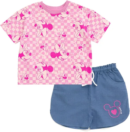 Miniatura 14 de Disney Minnie Mouse - Conjunto de camiseta floral arcoíris y pantalones cortos de cambray, tallas de bebé a niño grande (12 meses - 14-16)