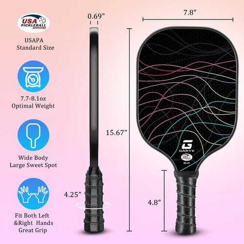 Miniatura 5 de GARYE Juego de 2 palas de pickleball aprobadas por USAPA, juego de pickleball de fibra de carbono, raquetas ligeras de pickleball, paquete de 2