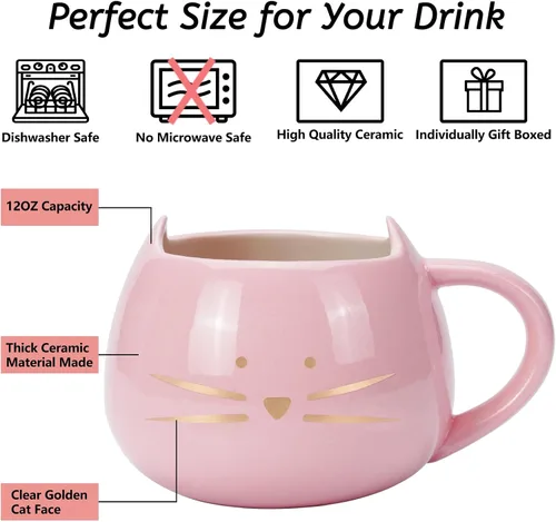 Miniatura 2 de Taza de gato Koolkatkoo Lindas tazas de café de cerámica Tazas de té novedosas con animal 3D oculto en la taza para mujeres Niñas Regalos para Rosa