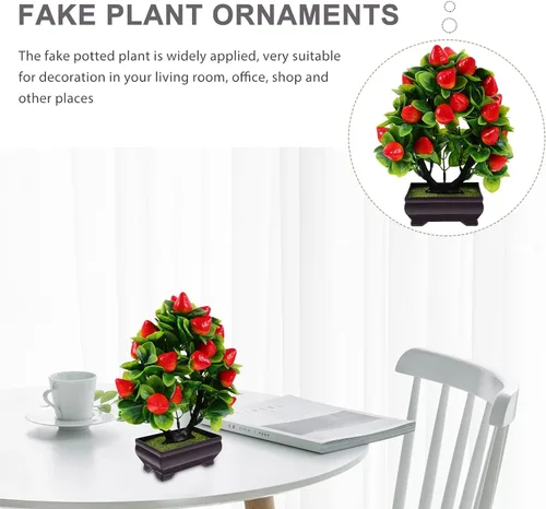 Miniatura 2 de Planta de fresa sintética en maceta de 9.45 pulgadas, bonsái artificial, adornos falsos para decoración de mesa en el hogar, oficina, decoración