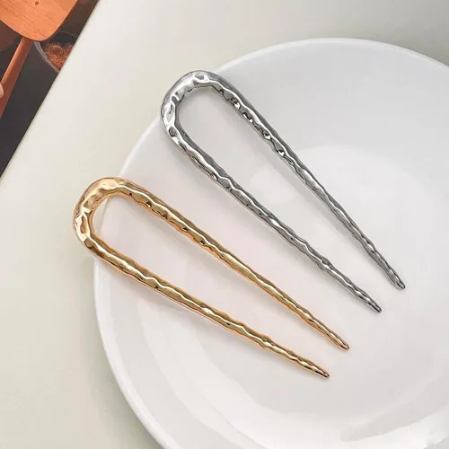 Miniatura 7 de 2 horquillas francesas de metal en forma de U para mujer, bonitas horquillas onduladas para cabello largo, horquillas medianas plateadas doradas