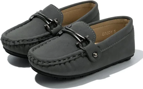 Kannior Mocasines de cuero sin cordones para niños y niñas, con textura, planos, vestido de barco, mocasín, escuela, zapatos para caminar