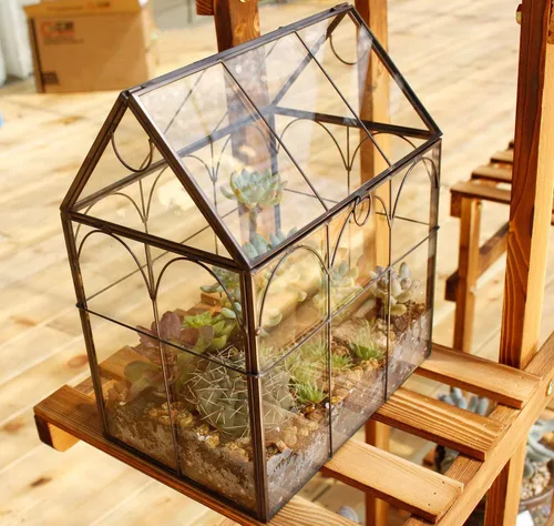 Miniatura 7 de ELEGANTLIFE Terrario geométrico de cristal para plantas suculentas, maceta de aire para decoración del hogar, jardín, oficina (casa negra)