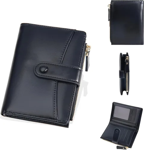 Miniatura 24 de Carteras de cuero para mujer con bloqueo RFID, billetera delgada, plegable, tarjetero con cremallera, bolsillo para monedas, ventana