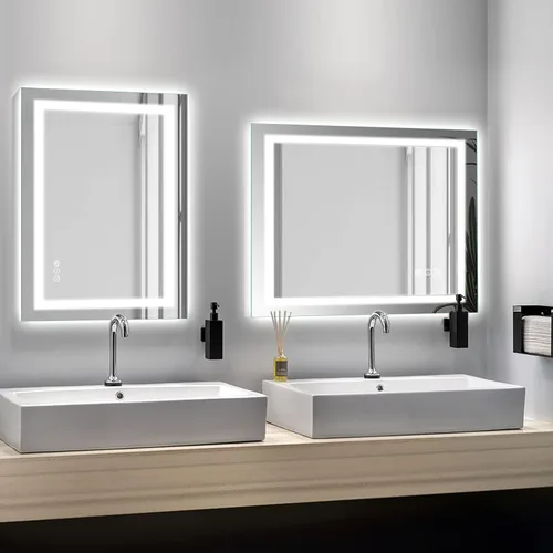 Miniatura 8 de Amorho Espejo de baño LED de 24 x 32 pulgadas con luces, iluminación frontal y retroiluminación, regulable continuamente, antiniebla, vidrio Frente