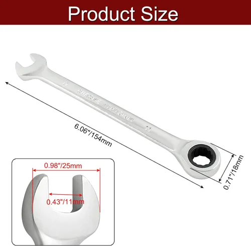 Miniatura 3 de Jiozermi Llave combinada de trinquete de 0.433 in, llave de trinquete métrica de 72 dientes SAE 12 puntos de trinquete de caja terminada herramientas
