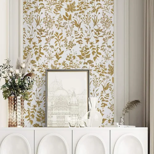Miniatura 11 de Dimoon Papel Tapiz de 78.7"x17.3" para Despegar y Pegar Papel de Contacto Negro/Dorado Floral Papel Tapiz Floral Oscuro Papel de Pared Removible