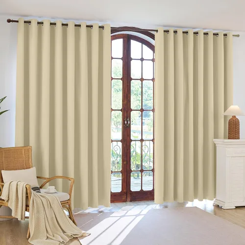 Miniatura 7 de 2 paneles de cortinas 100% opacas, cortinas ligeras con aislamiento térmico con ojales para dormitorio, sala de estar, tratamiento de ventana