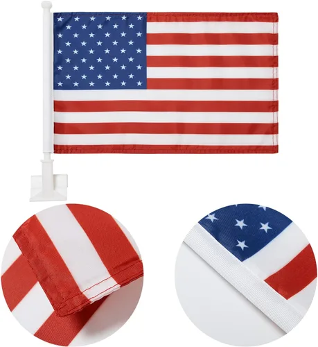 Miniatura 4 de Paquete de 2 banderas de automóvil, bandera de Estados Unidos para exteriores con bandera estadounidense y mástil, el clip para ventana con logotipo